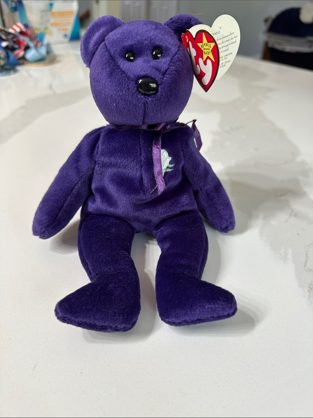 Ty Purple Plush Bear Beanie Baby with Heart Tag